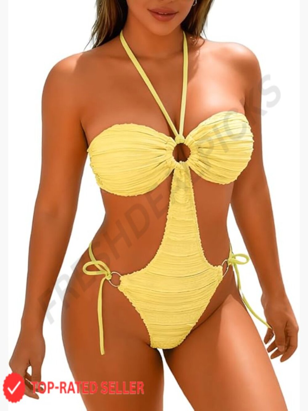 Sexy Cut Out One Piece Swimsuit Halter High Cheeky Monokini Beach Party